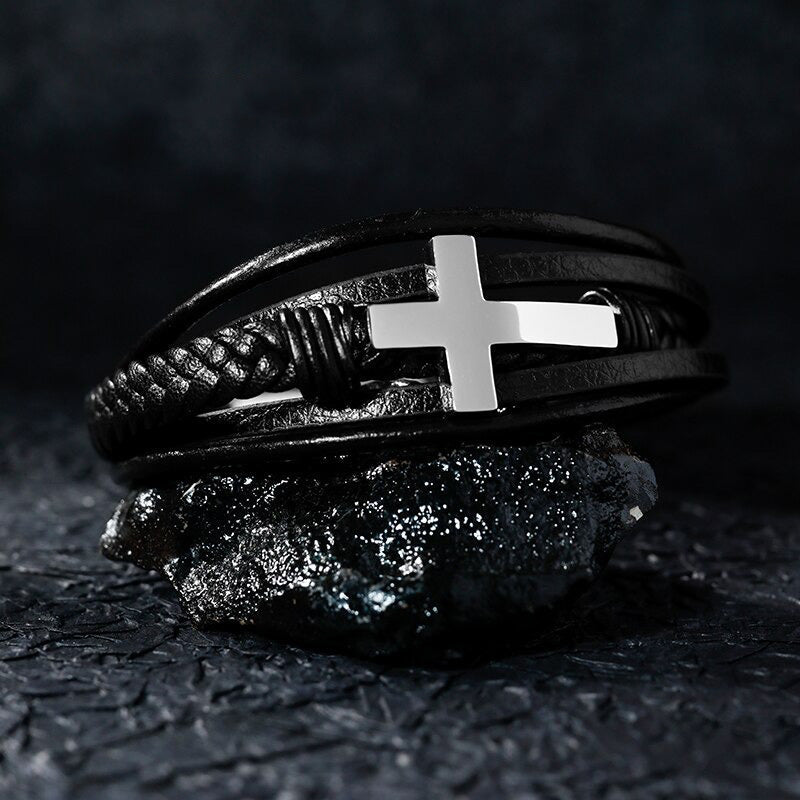 Leather Cross Bracelet