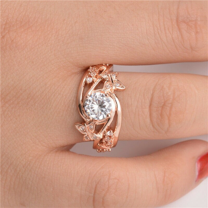 Hollow Rock Crystal Butterfly Flower Ring