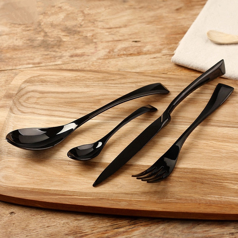 4 Pieces Black Polished Stainless Steel Dinnerware Set