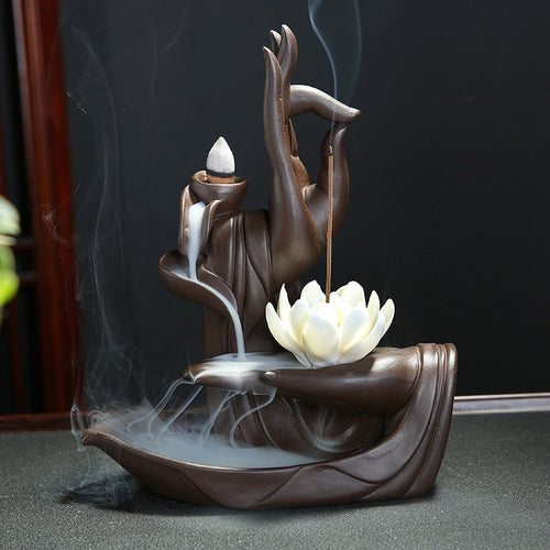 BuddhaFlow | Røkelsesbrenner i keramikk med Tathagata og lotus