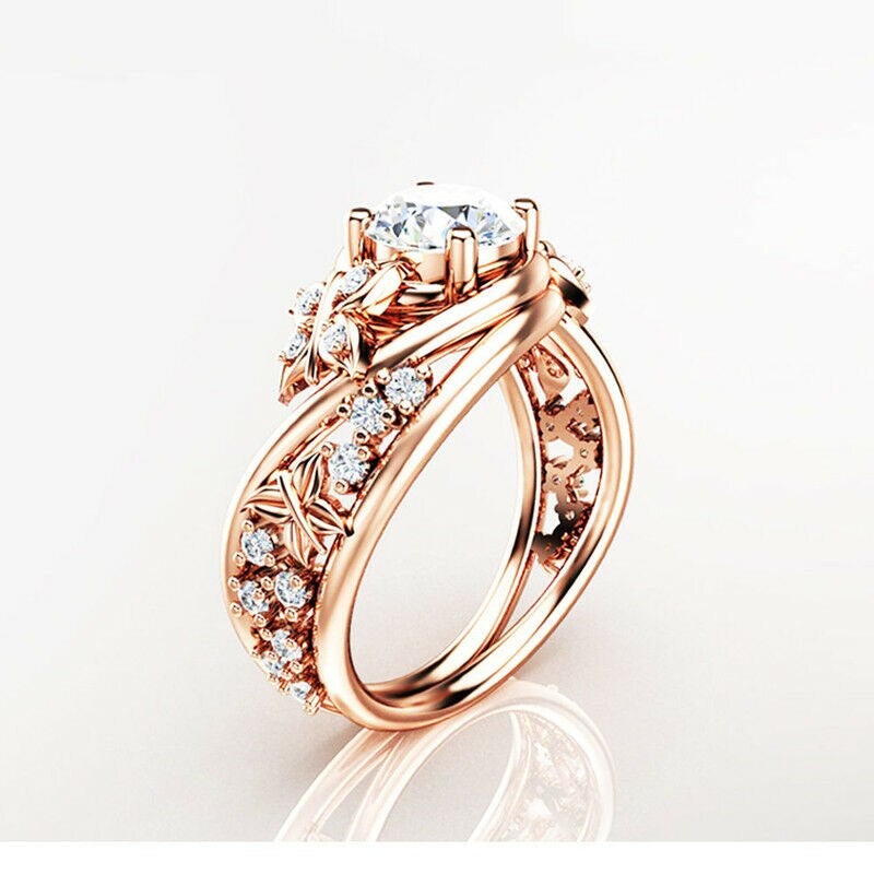 Hollow Rock Crystal Butterfly Flower Ring