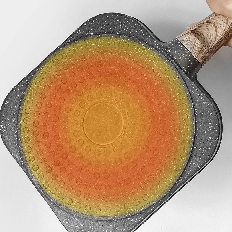 Frying pan with four holes and non-stick coating
